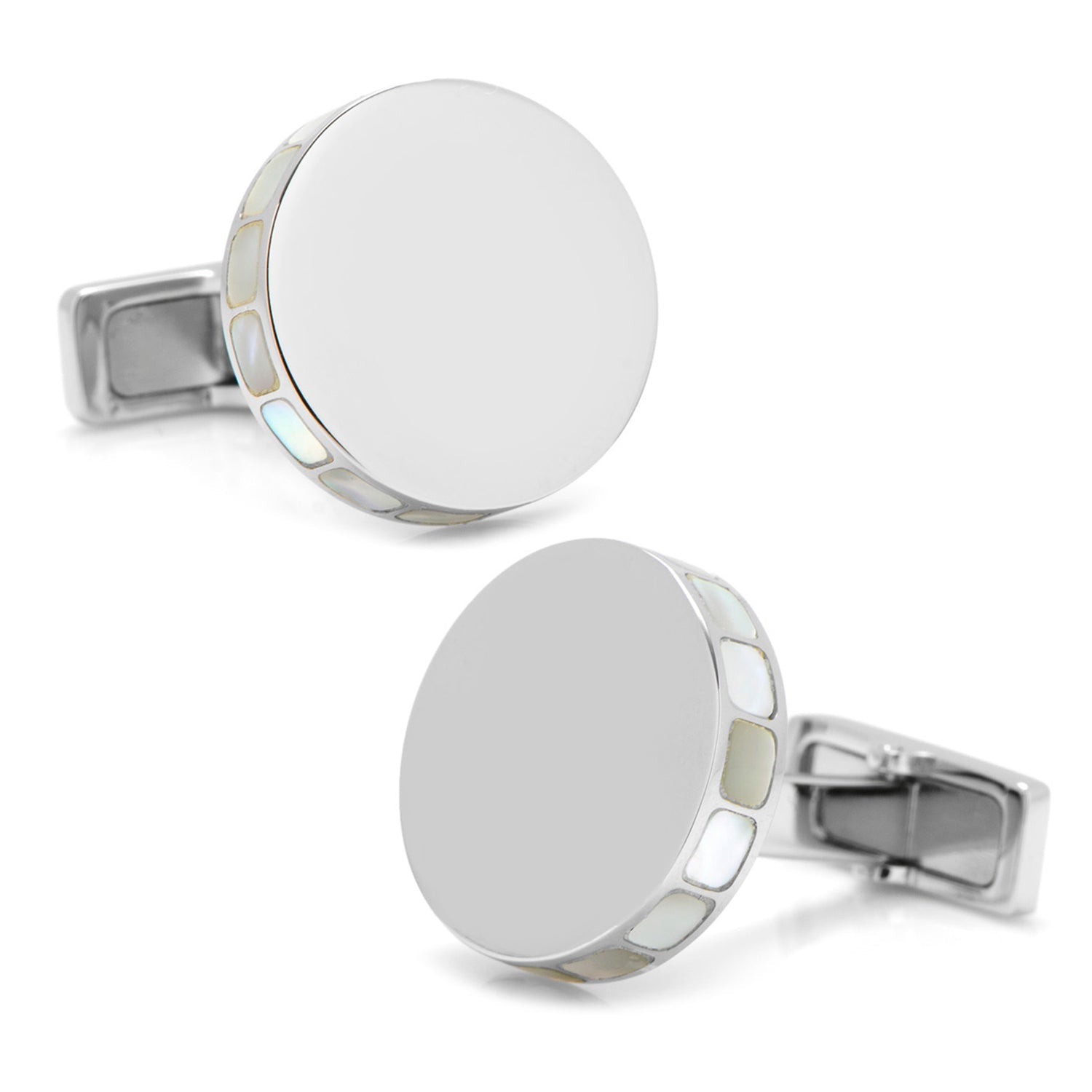Stainless Steel Mother of Pearl Mosaic Engravable Cufflinks by Cufflinks.com