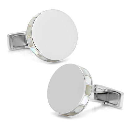 Stainless Steel Mother of Pearl Mosaic Engravable Cufflinks by Cufflinks.com