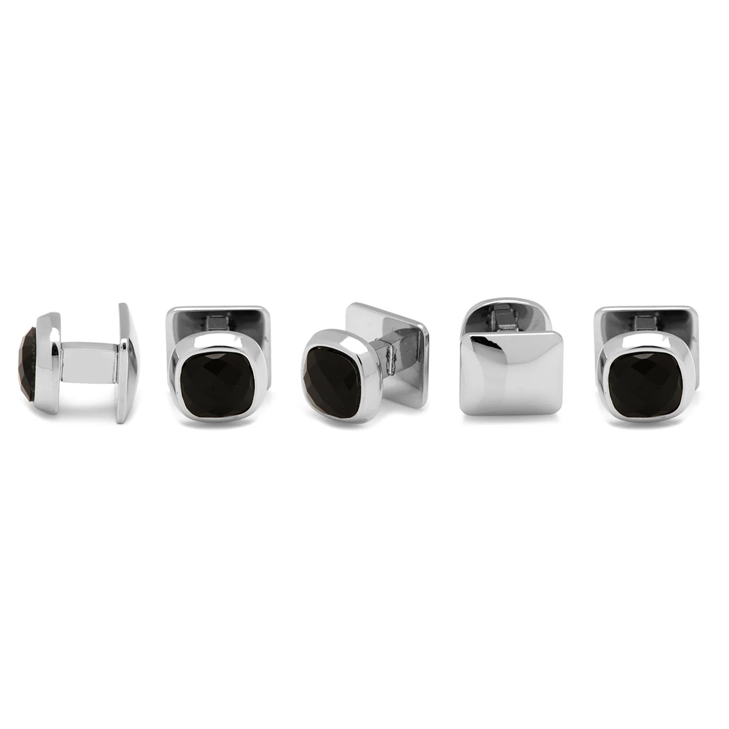 Faceted Onyx Cushion Stainless Steel 5-Stud Set by Cufflinks.com