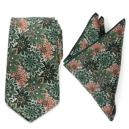 Green Floral Tie and Pocket Square Gift Set by Cufflinks.com