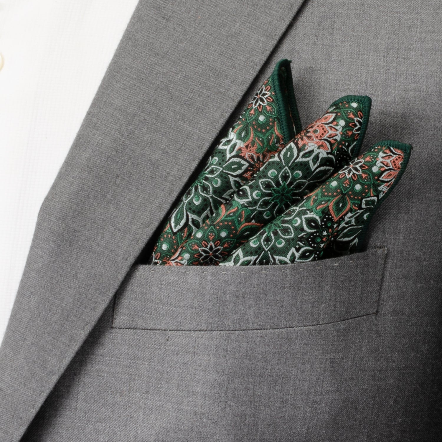 Green Floral Pocket Square by Cufflinks.com