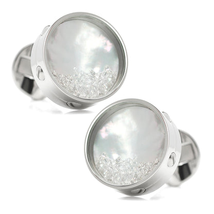 Mother of Pearl Floating Crystals Cufflinks by Cufflinks.com