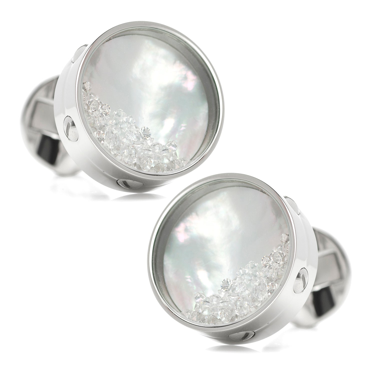 Mother of Pearl Floating Crystals Cufflinks by Cufflinks.com
