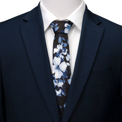 Painted Floral Black Silk Men&