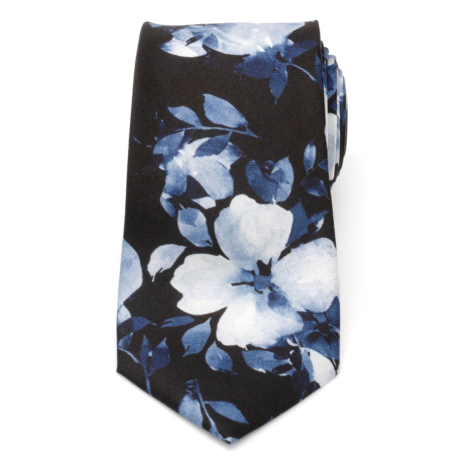 Painted Floral Black Silk Men&