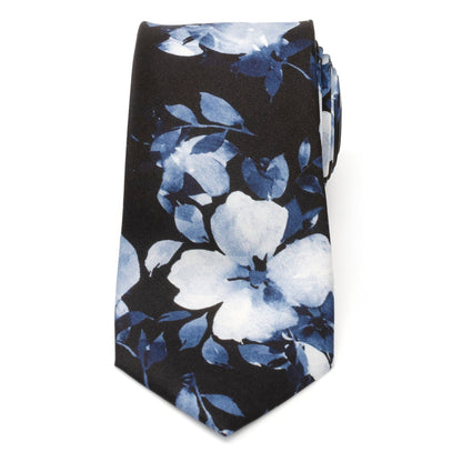 Painted Floral Black Silk Men&