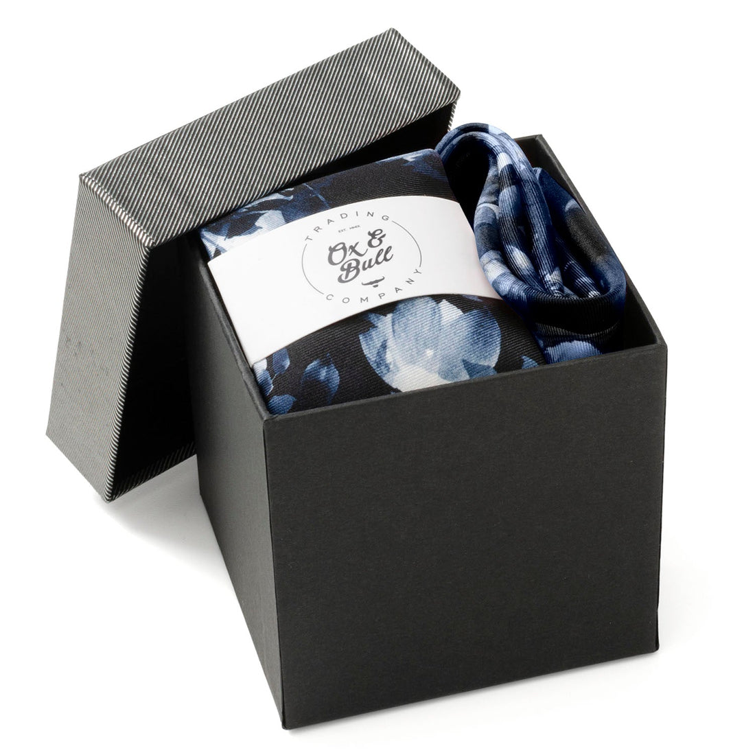 Painted Floral Blue Necktie and Pocket Square Gift Set by Cufflinks.com