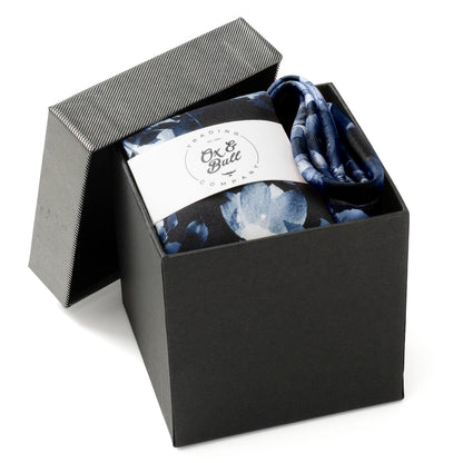 Painted Floral Blue Necktie and Pocket Square Gift Set by Cufflinks.com