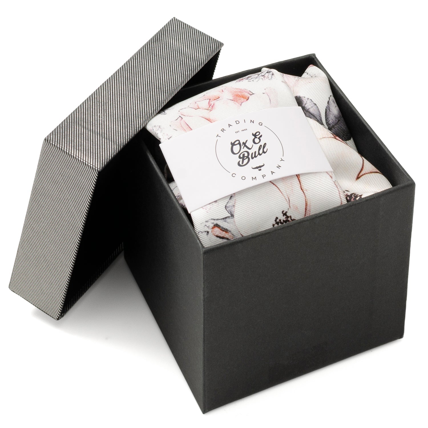 Painted Floral Gray Necktie and Pocket Square Gift Set by Cufflinks.com