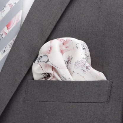 Painted Floral Gray Necktie and Pocket Square Gift Set