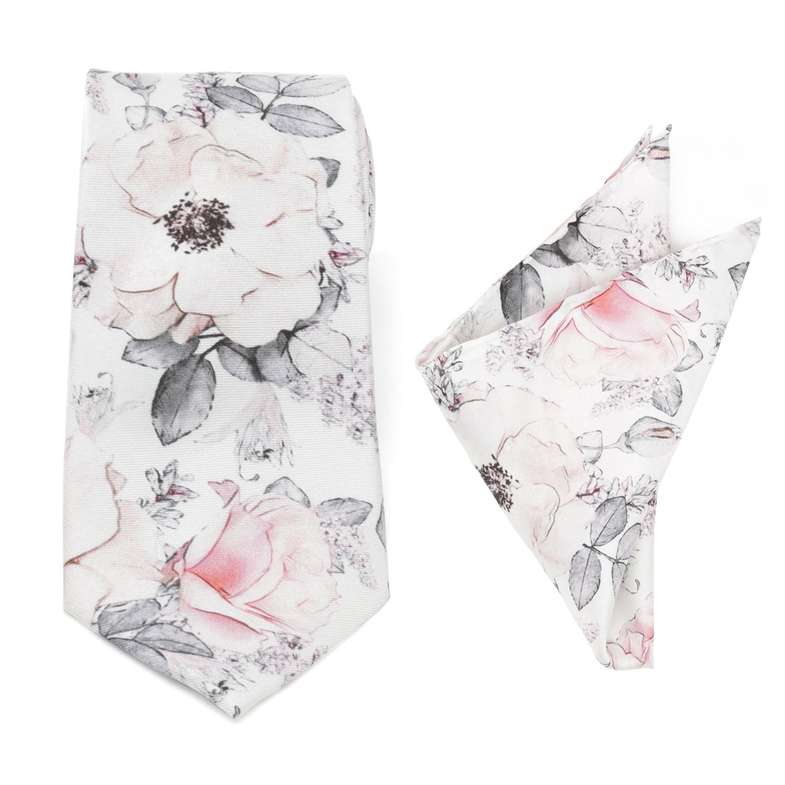 Painted Floral Gray Necktie and Pocket Square Gift Set by Cufflinks.com