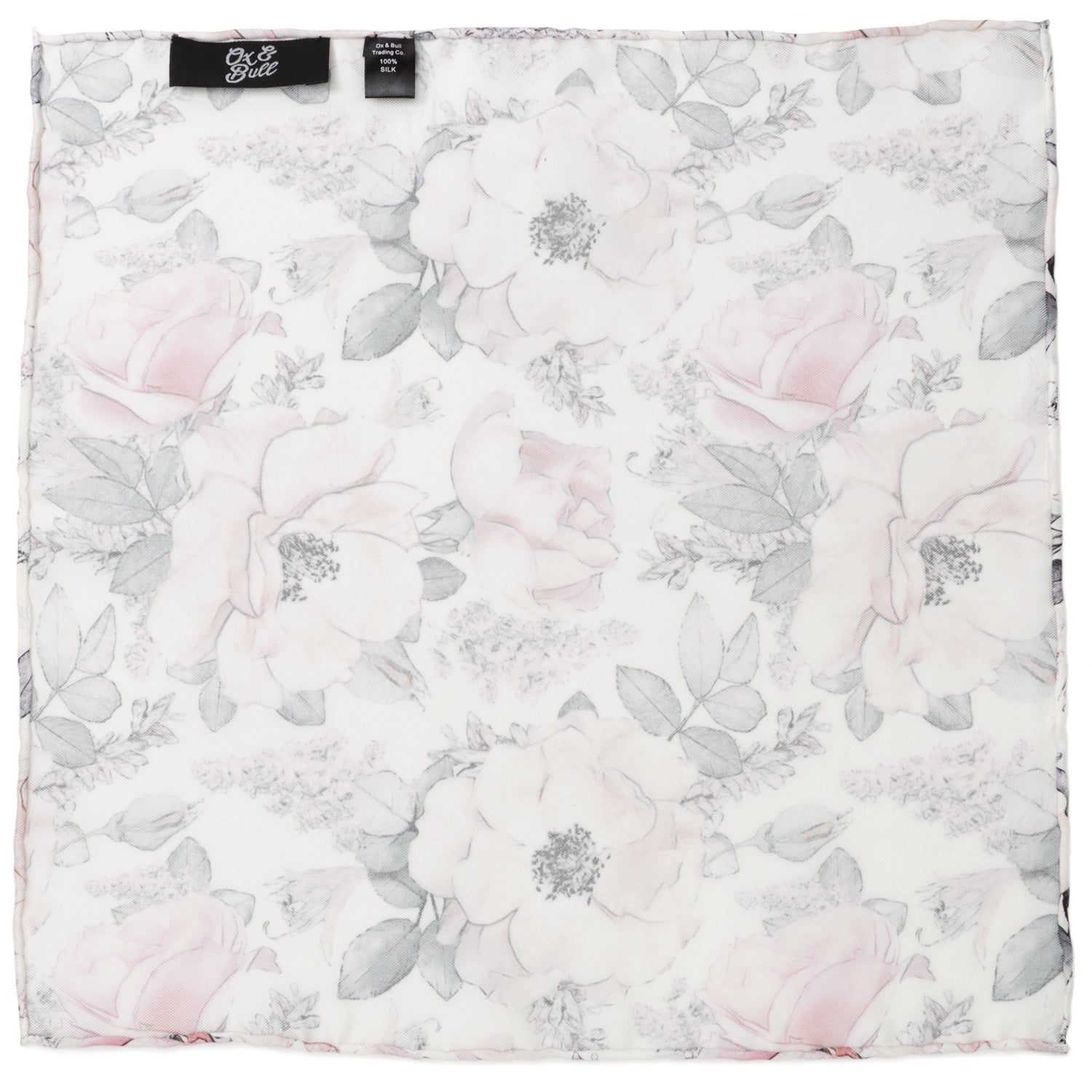 Painted Floral Gray Pocket Square by Cufflinks.com