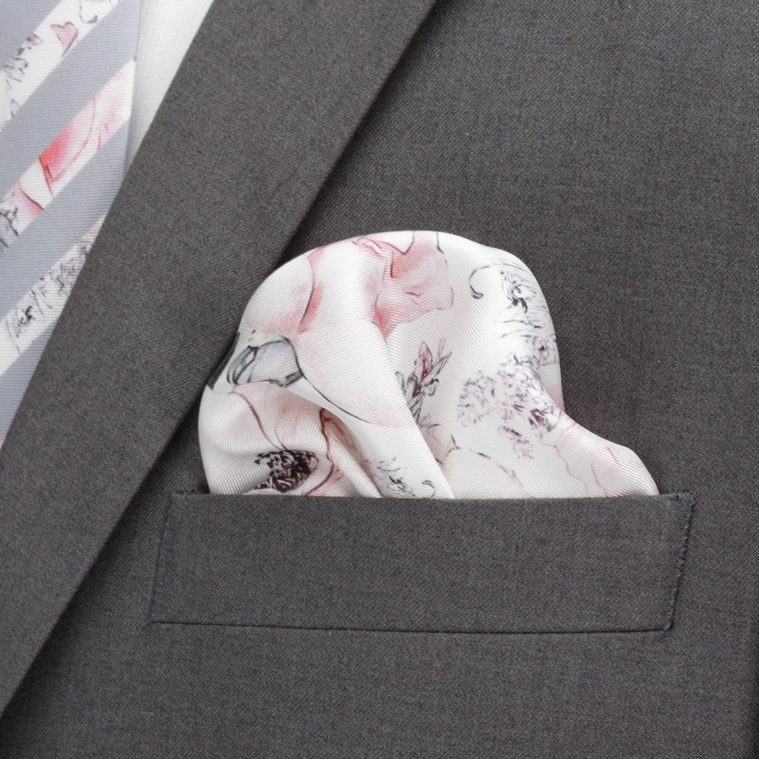 Painted Floral Gray Pocket Square by Cufflinks.com