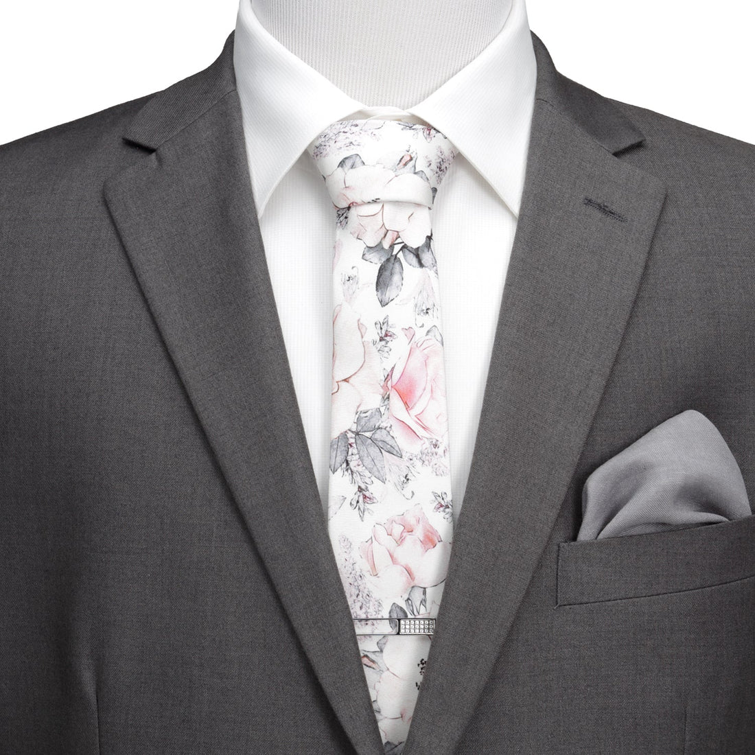 Painted Floral Gray Silk Men&
