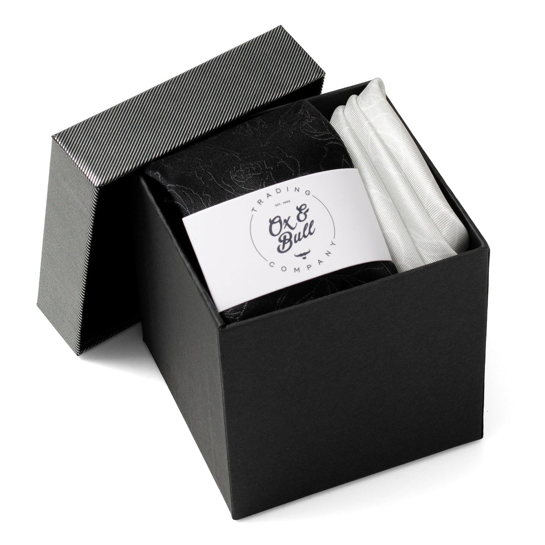 Black Floral Tie and Pocket Square Gift Set by Cufflinks.com