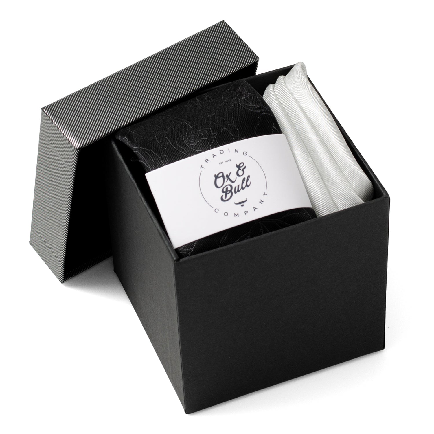 Black Floral Tie and Pocket Square Gift Set by Cufflinks.com