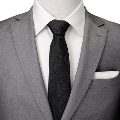 Black Floral Tie and Pocket Square Gift Set by Cufflinks.com
