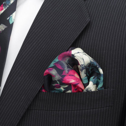 Painted Floral Navy Pocket Square by Cufflinks.com