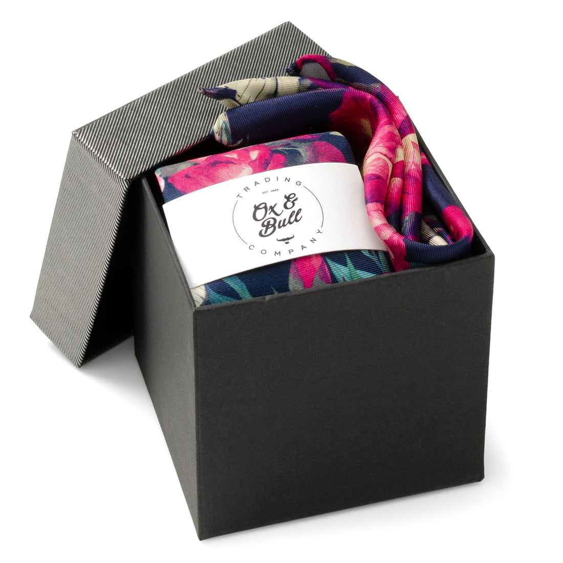 Painted Floral Navy Necktie and Pocket Square Gift Set by Cufflinks.com