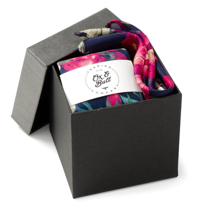 Painted Floral Navy Necktie and Pocket Square Gift Set by Cufflinks.com