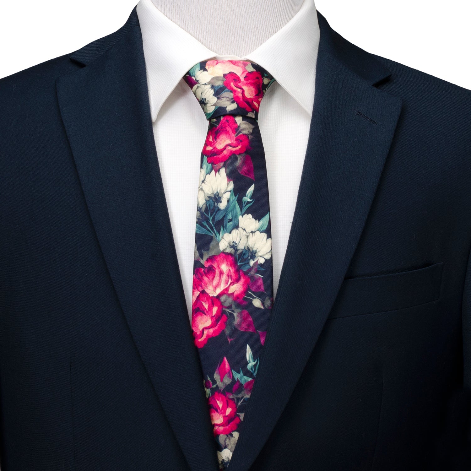 Painted Floral Navy Necktie and Pocket Square Gift Set by Cufflinks.com