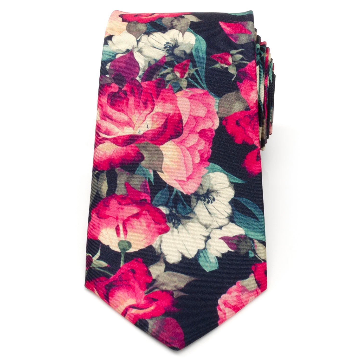Painted Floral Navy Necktie and Pocket Square Gift Set by Cufflinks.com