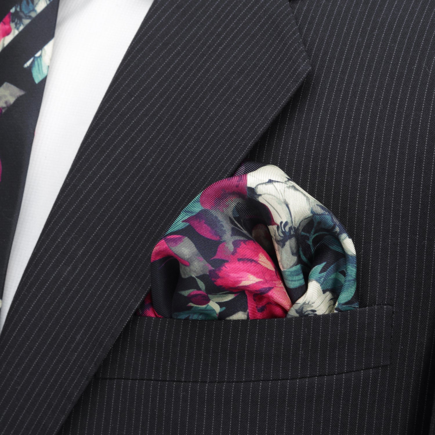 Painted Floral Navy Necktie and Pocket Square Gift Set by Cufflinks.com