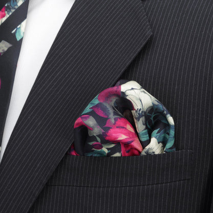 Painted Floral Navy Necktie and Pocket Square Gift Set by Cufflinks.com