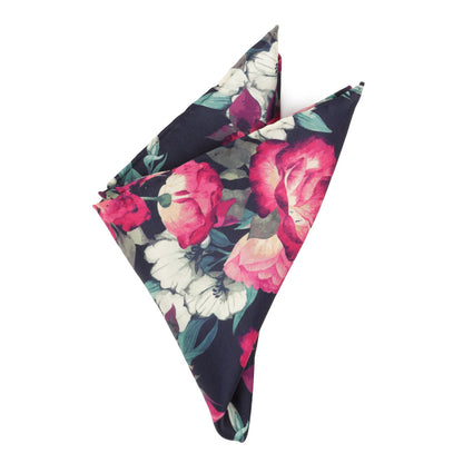 Painted Floral Navy Necktie and Pocket Square Gift Set by Cufflinks.com