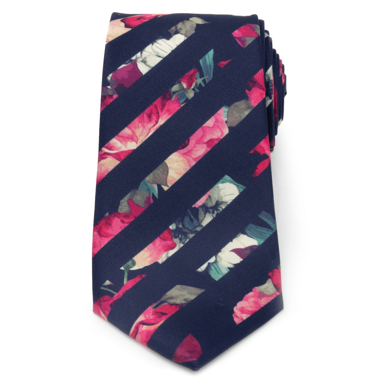 Painted Floral Navy Stripe Silk Men&