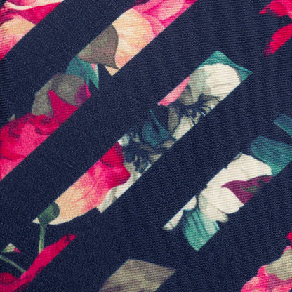 Painted Floral Navy Stripe Silk Men&