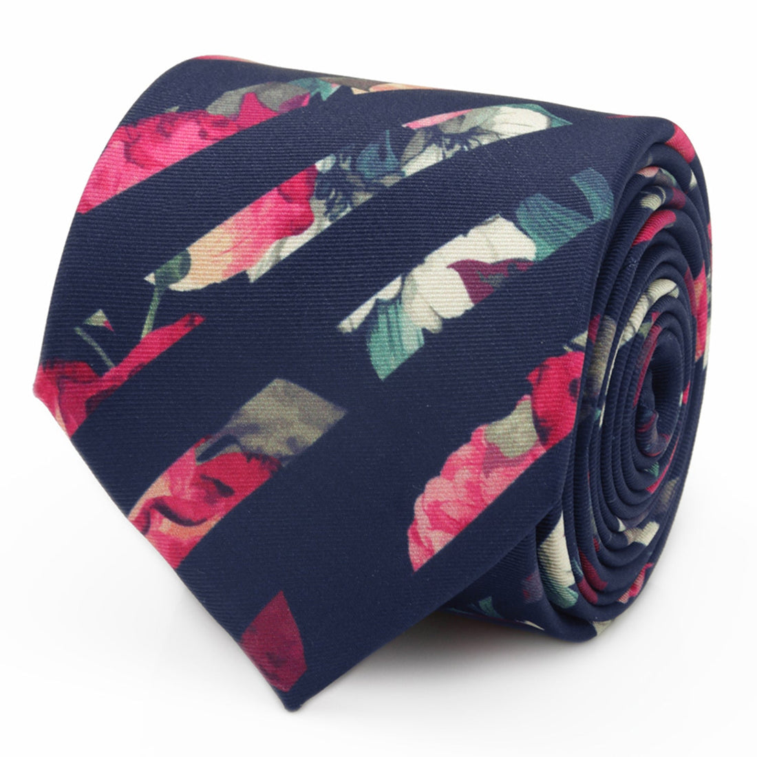 Painted Floral Navy Stripe Silk Men&
