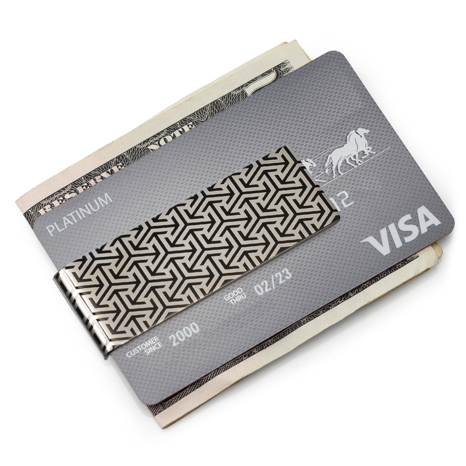 Geometric Stainless Steel Gunmetal Engraved Money Clip by Cufflinks.com
