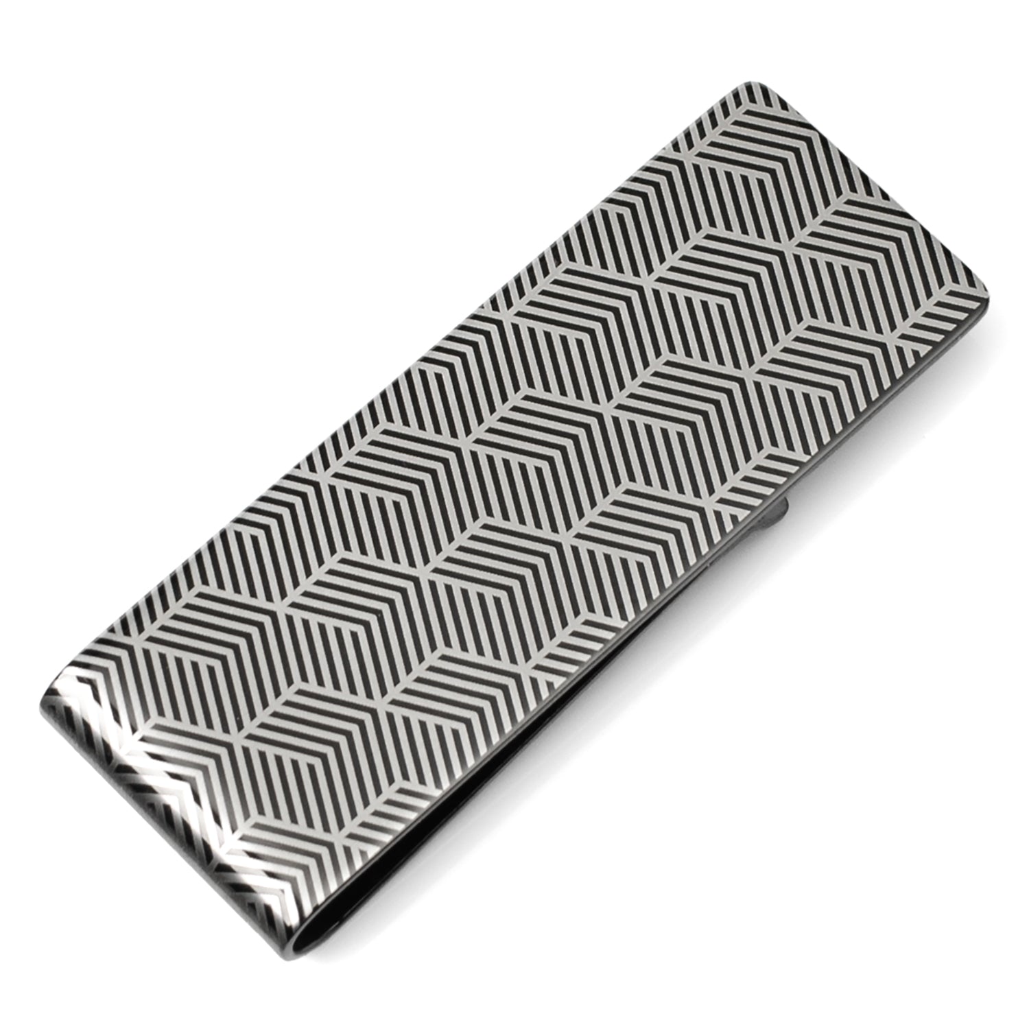 Geometric Stainless Steel Gunmetal Engraved Money Clip by Cufflinks.com