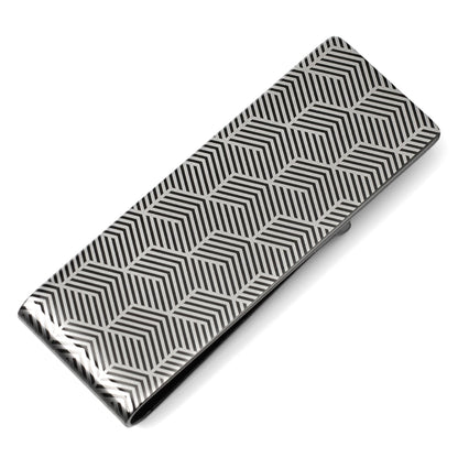 Geometric Stainless Steel Gunmetal Engraved Money Clip by Cufflinks.com