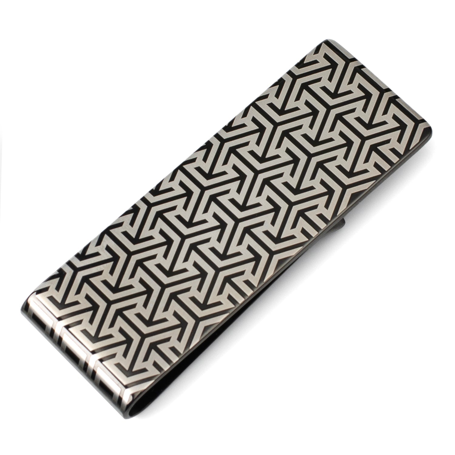 Geometric Stainless Steel Gunmetal Engraved Money Clip by Cufflinks.com