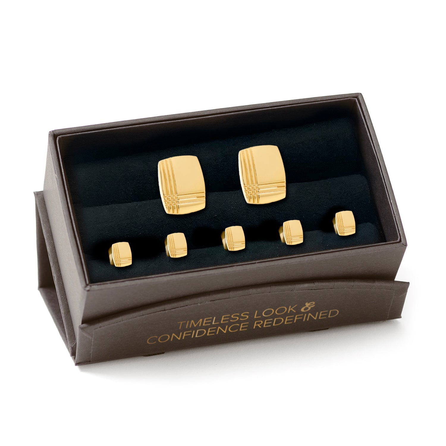 Stainless Steel Gold Tartan 5-Stud Set by Cufflinks.com