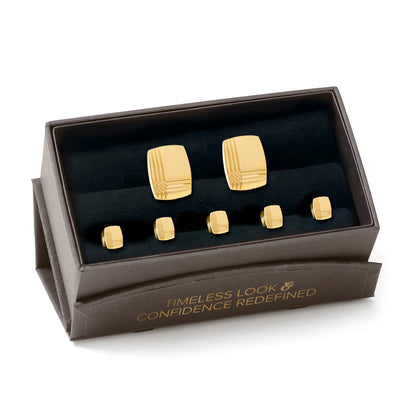 Stainless Steel Gold Tartan 5-Stud Set by Cufflinks.com