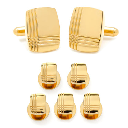 Stainless Steel Gold Tartan 5-Stud Set by Cufflinks.com