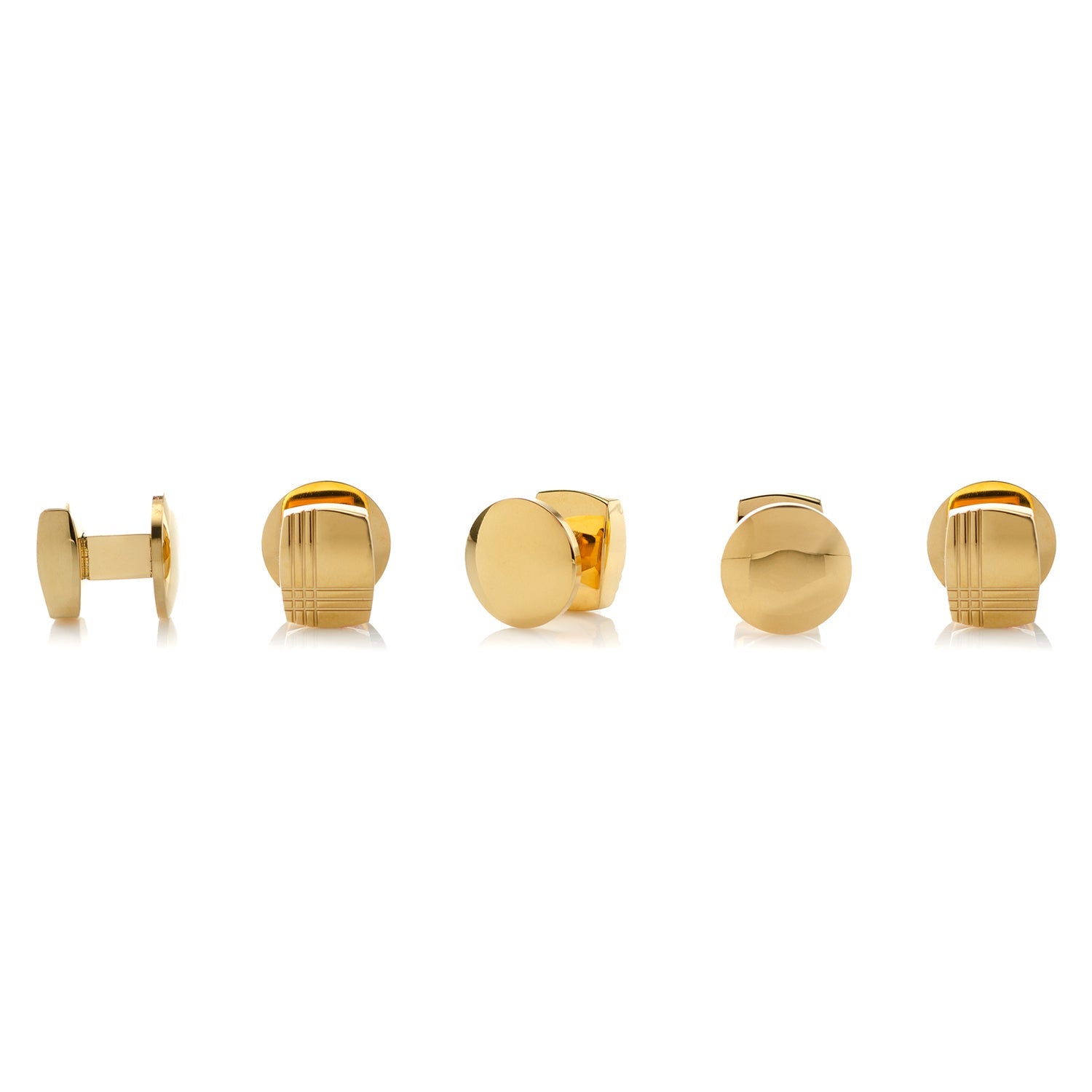 Stainless Steel Gold Tartan Plaid 5-Studs by Cufflinks.com