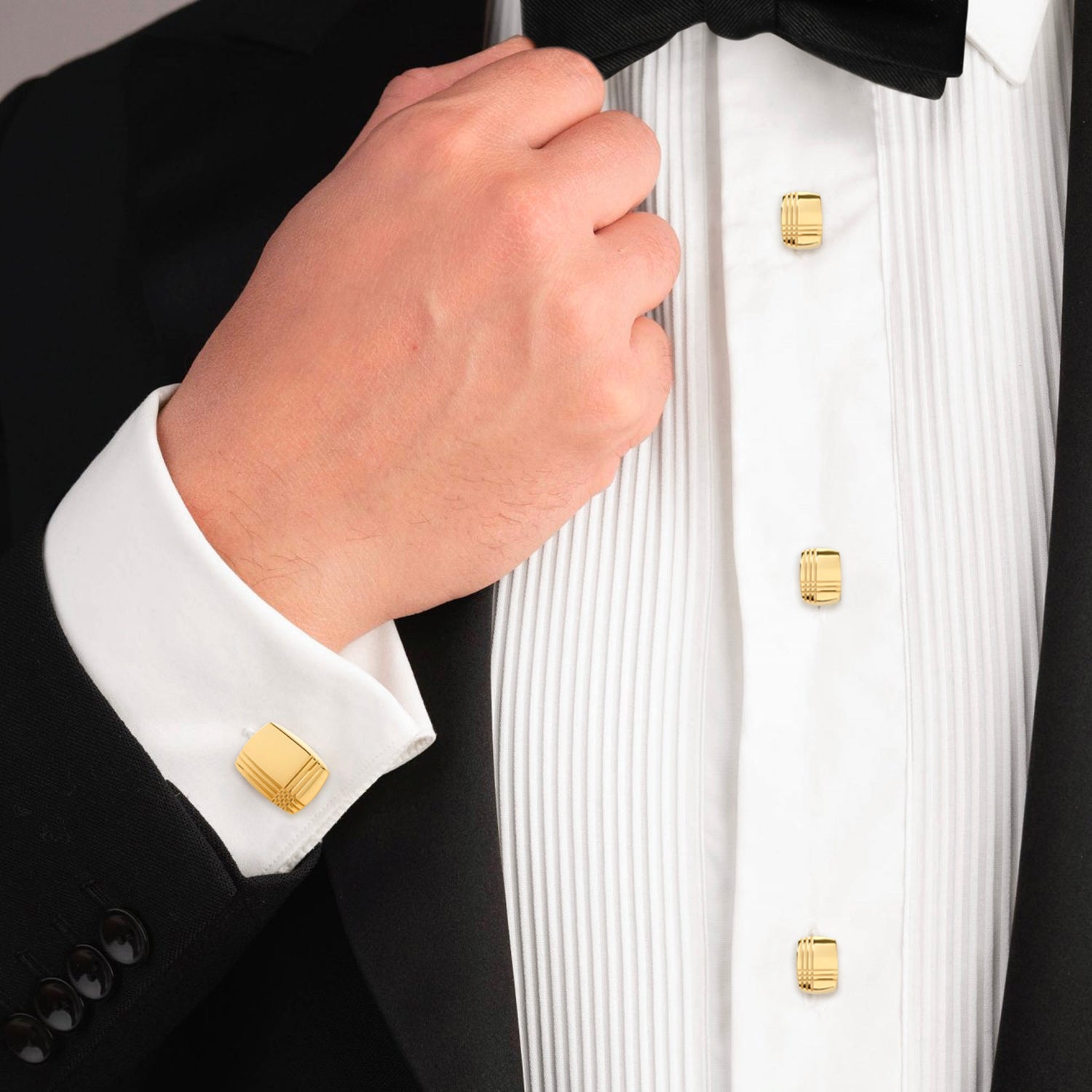 Stainless Steel Gold Tartan Plaid 5-Studs by Cufflinks.com