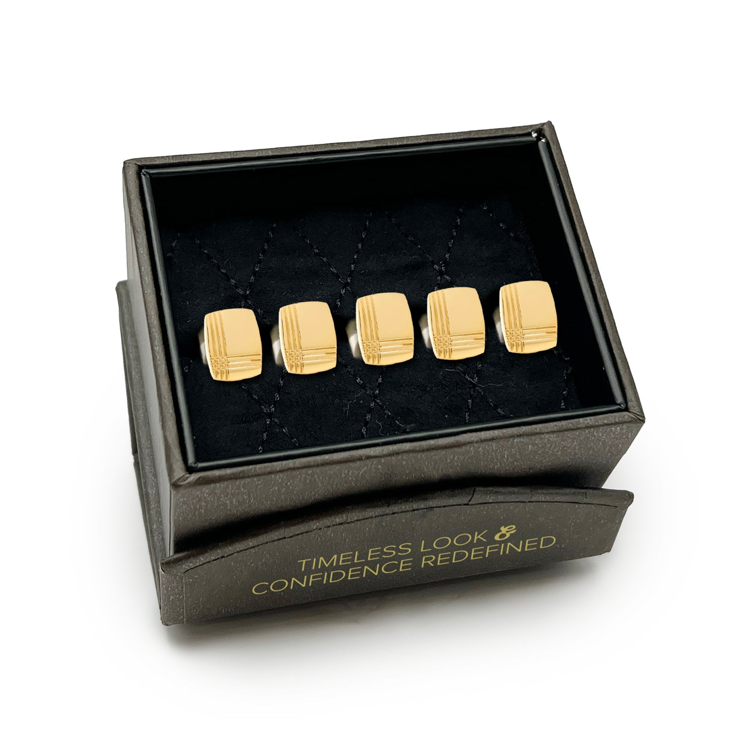 Stainless Steel Gold Tartan Plaid 5-Studs by Cufflinks.com