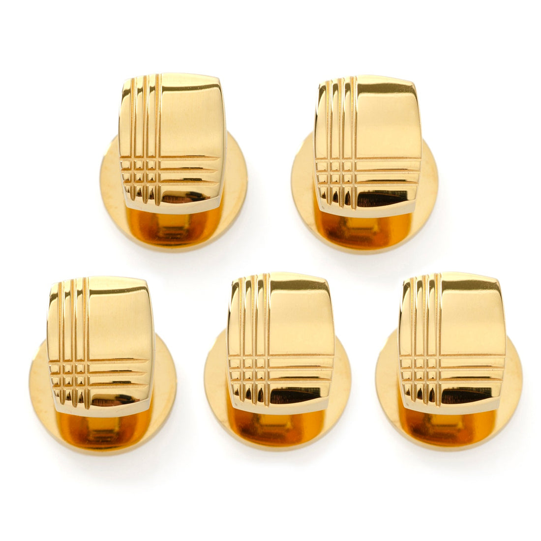 Stainless Steel Gold Tartan Plaid 5-Studs by Cufflinks.com