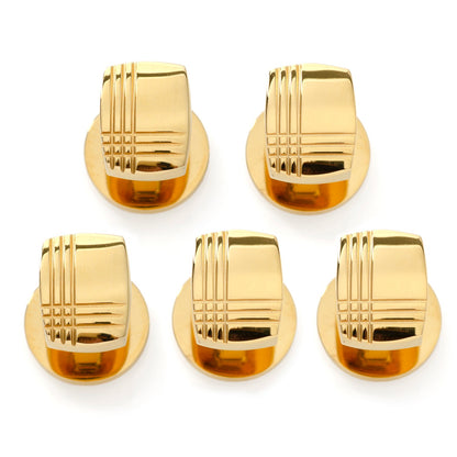 Stainless Steel Gold Tartan Plaid 5-Studs by Cufflinks.com