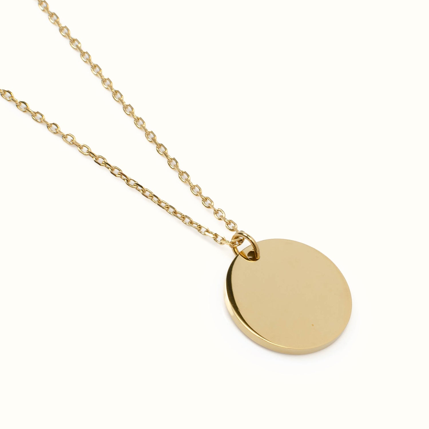 Stainless Steel Gold Engravable Round Pendant Women&
