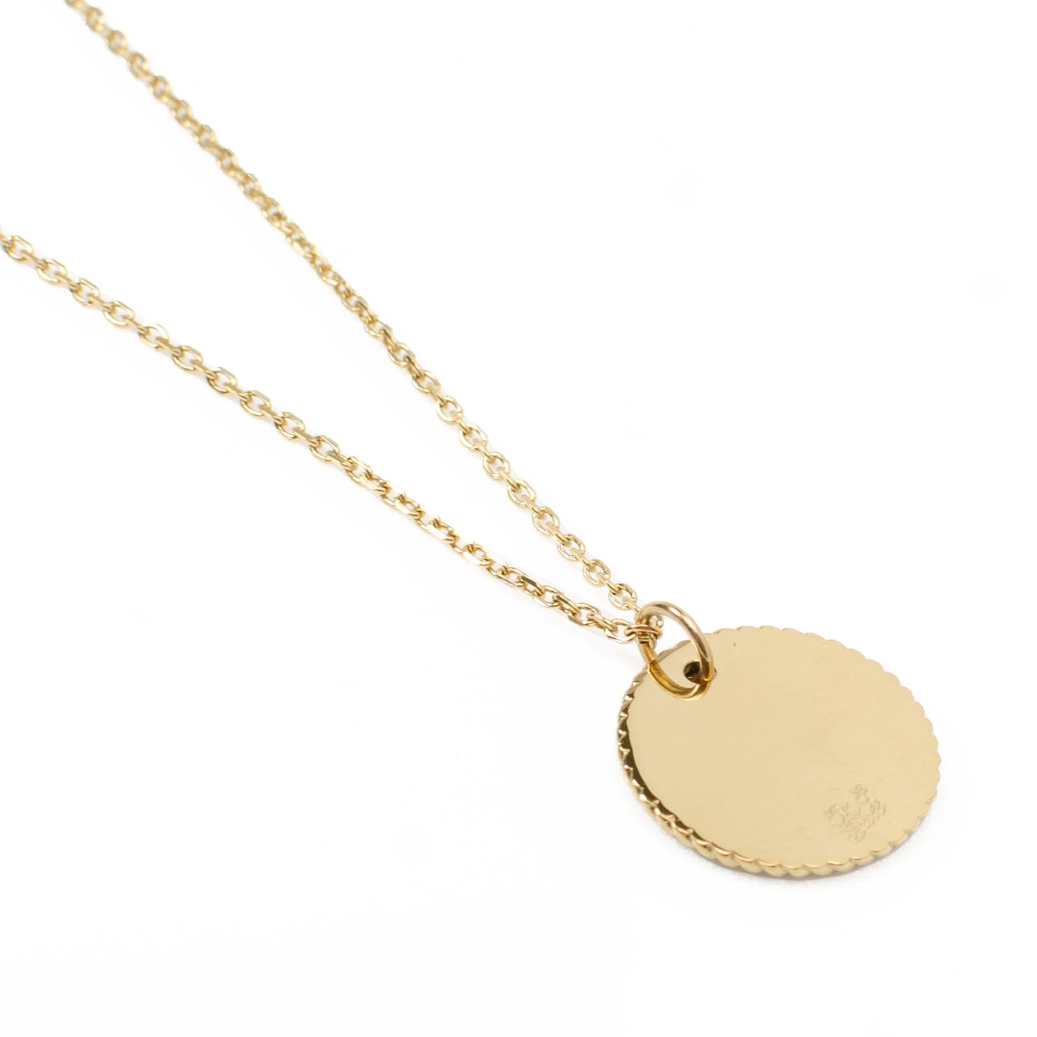 Stainless Steel Gold Engravable Round Rope Edge Pendant Women&
