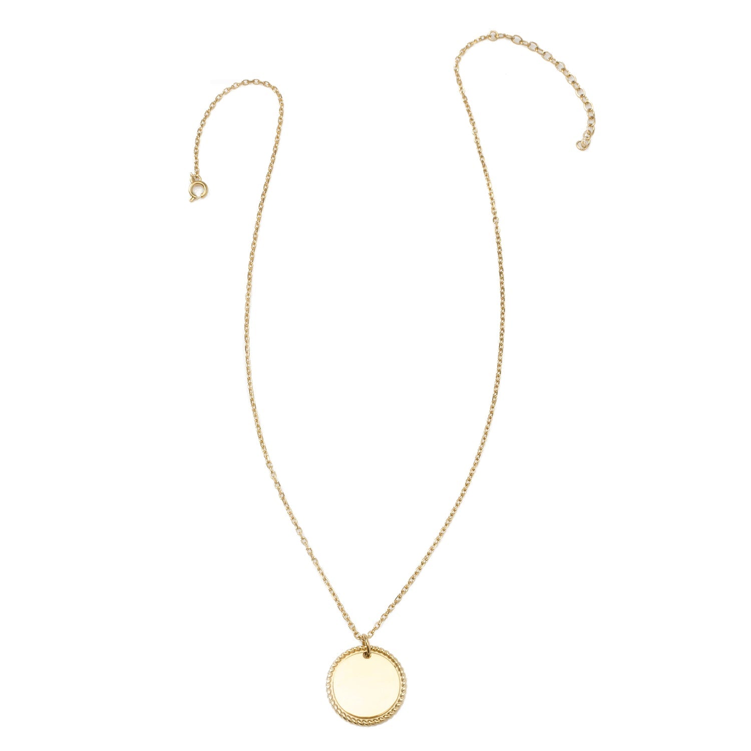 Stainless Steel Gold Engravable Round Rope Edge Pendant Women&