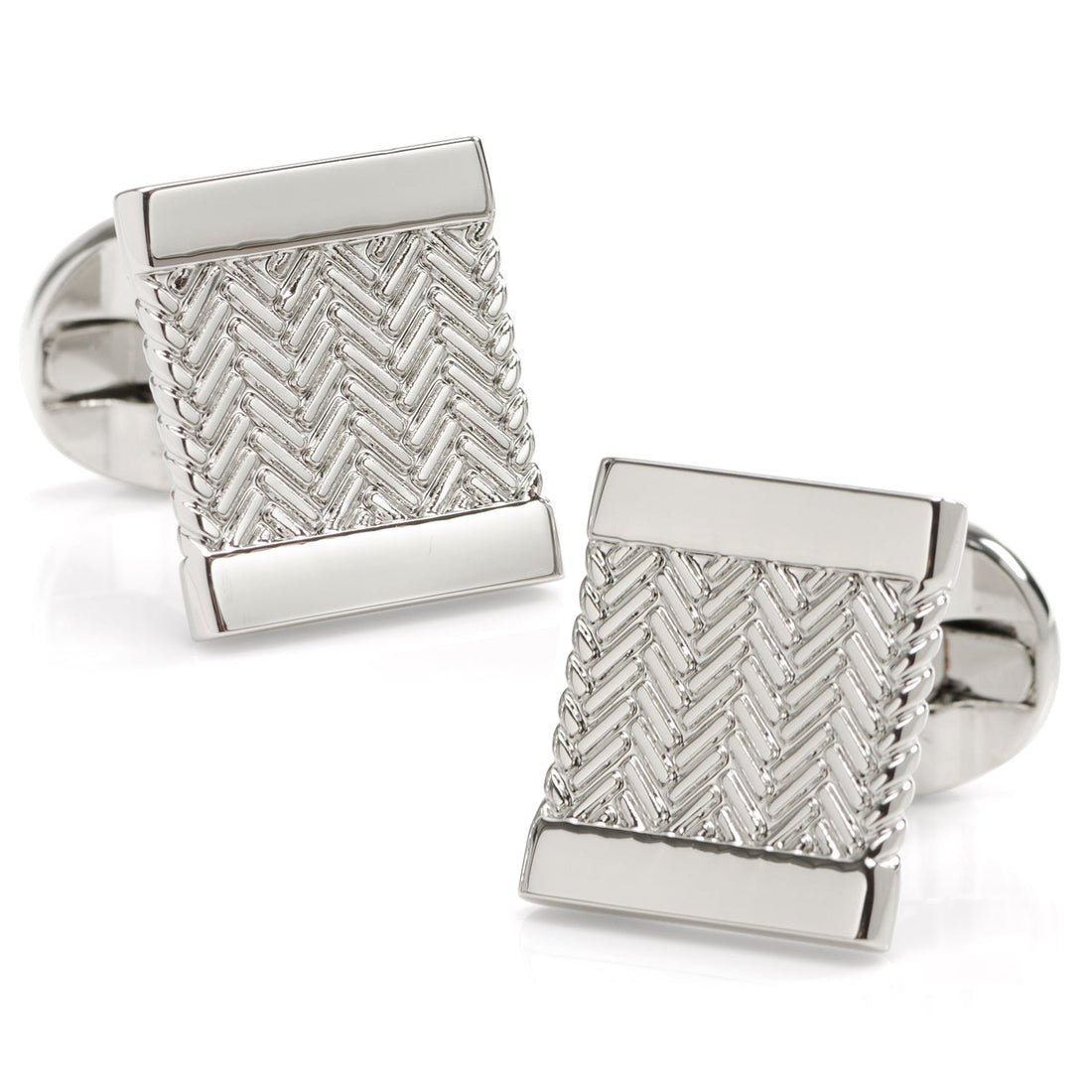 Silver Herringbone Cufflinks by Cufflinks.com