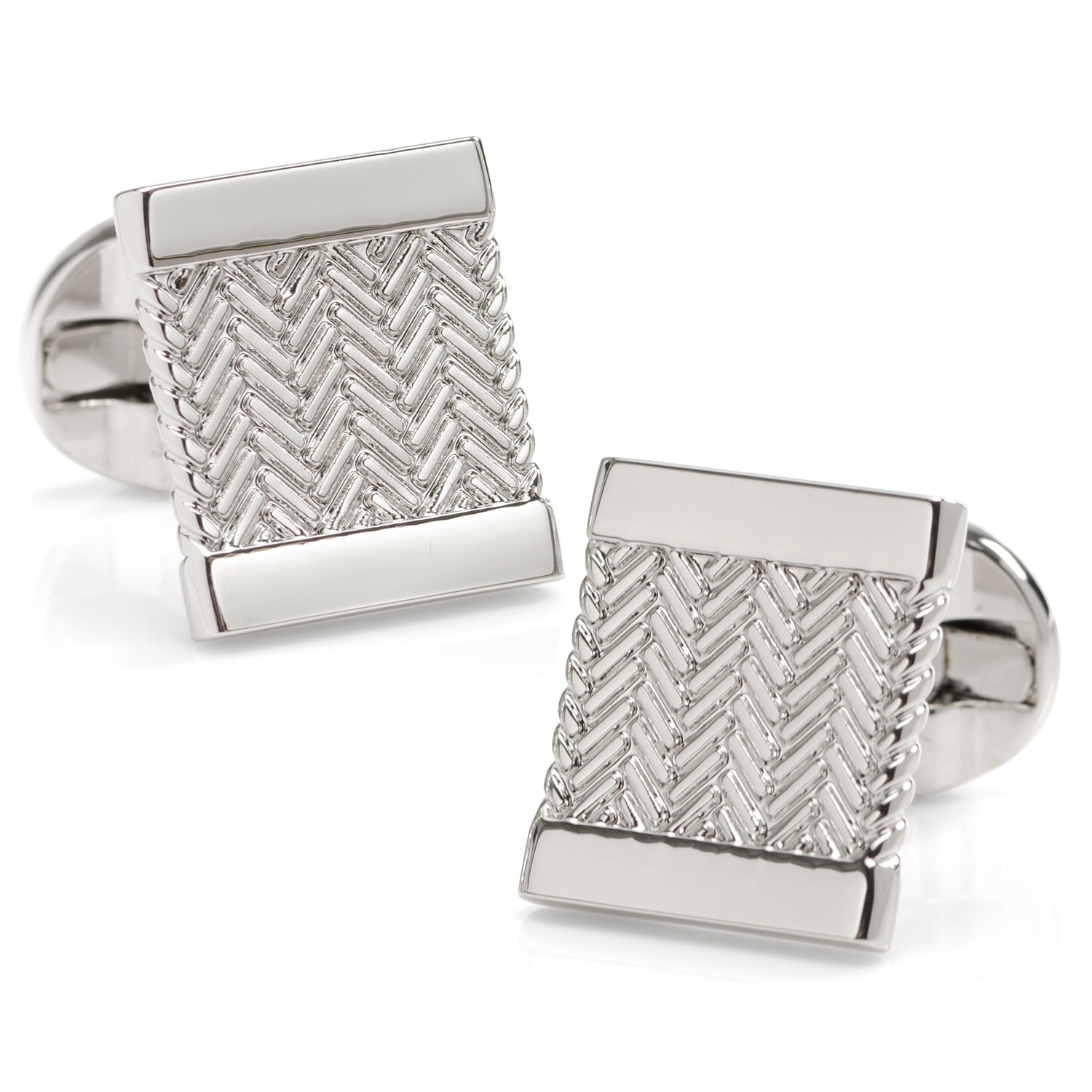 Silver Herringbone Cufflinks by Cufflinks.com
