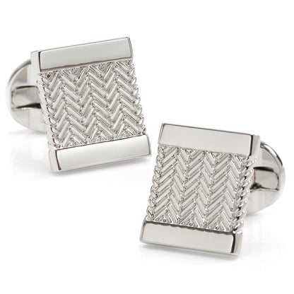 Silver Herringbone Cufflinks by Cufflinks.com